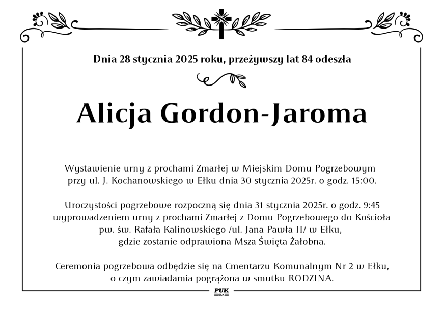 Alicja Gordon-Jaroma - nekrolog